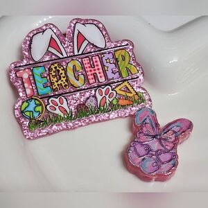 Teacher Flatback Focal Bead Bunny Easter Planar Badge‎ Crafts Keychain Magnet